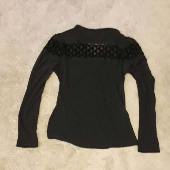 Joseph Ribkoff Black Bodycon Shirt with Triangle Shape Sheer Lace Cutouts, Sz 14 - Picture 1 of 5